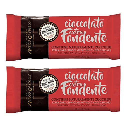 Cioccolato Extra Fondente SENZA ZUCCHERO aggiunto, 100 gr x 2 pezzi - Pasticceria Antico Castello