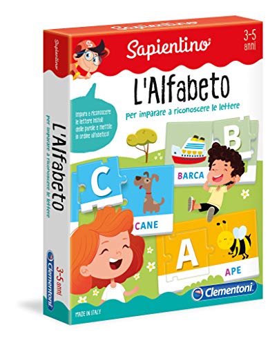 Clementoni - 12893 - Sapientino - L Alfabeto - gioco educativo 3 anni tessere illustrate, puzzle incastro animali, gioco per imparare le lettere - Made in Italy