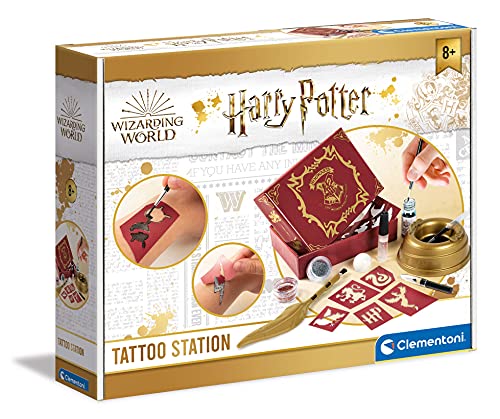 Clementoni Harry Potter-Magic Tattoo-Set, Laboratorio, Kit Tatuaggi temporanei Tatoo Bambini-Gioco Creativo 7 Anni, Multicolore, 18671