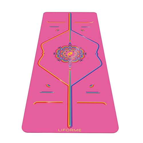 Collezione di tappetini da yoga inchiostrati Liforme - Sistema di allineamento Brevettato, Antiscivolo, Ecologico, biodegradabile, Resistente al Sudore, Lungo - rosa grato