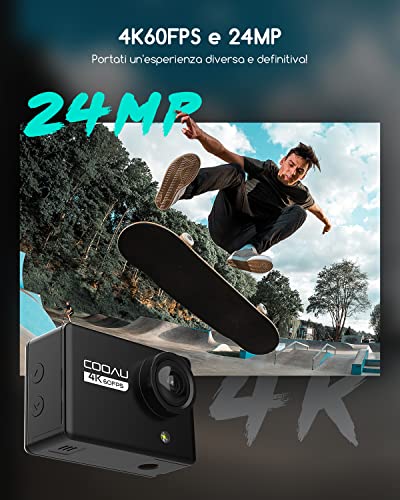 COOAU Action Cam 4K WiFi 24MP Con Flash Lamp Microfono Esterno foto...