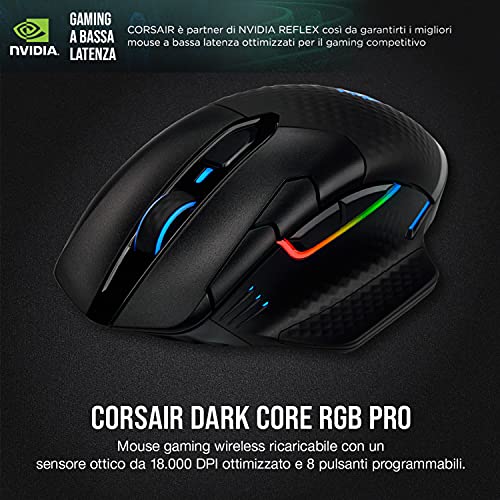 Corsair Dark Core RGB PRO, Mouse Gaming Wireless Con Filo, Sensore ...