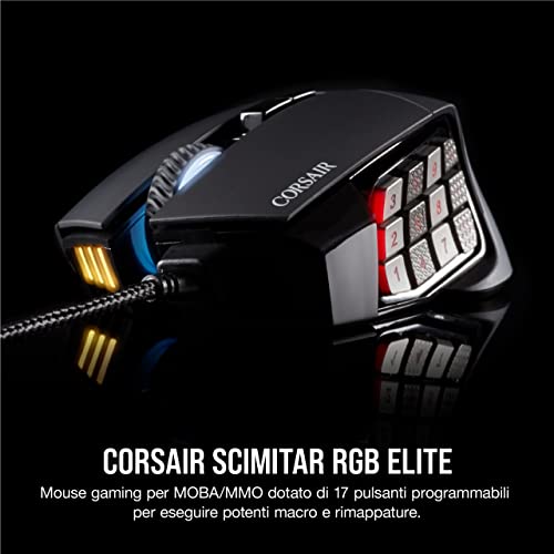 Corsair Scimitar ELITE RGB Mouse Gaming Ottico per MOBA MMO, Sensor...