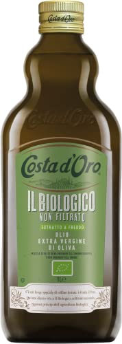 Costa d Oro – Il Biologico 1L. Olio extravergine di oliva non filtrato, estratto a freddo, prodotto secondo i metodi della filiera biologica. Bottiglia da 1 litro.