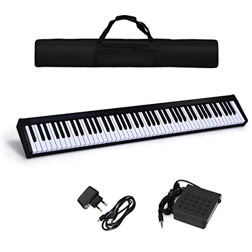 COSTWAY Electric Keyboard Piano 88 Tasti, Tastiera Elettrica con Custodia Borsa, Pianoforte Digitale con 128 Ritmi e Toni, Pedale Sustain, MIDI, USB e Bluetooth (Nero)