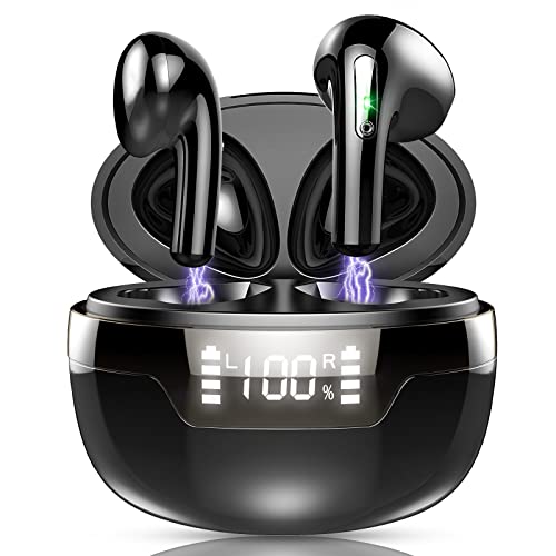 Cuffie Bluetooth 5.2, Auricolari Bluetooth Sport Senza Fili Mini Cuffie Wireless in Ear, Cuffiette Bluetooth con Mic, Bassi Profondi, IP7 Impermeabili, Ricarica Rápida USB-C, Display LED, 40 Ore(Nero)