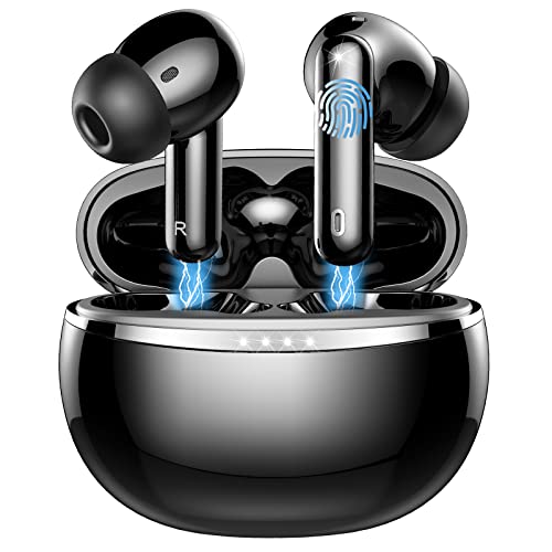 Cuffie Bluetooth, Auricolari Bluetooth 5.3 Cuffie Wireless con HD 4 Microfono, Mini Cuffiette Bluetooth In Ear Stereo HiFi, 30 Ore IP7 Impermeabili Sport Cuffie Senza Fili, Controllo Touch, Nero