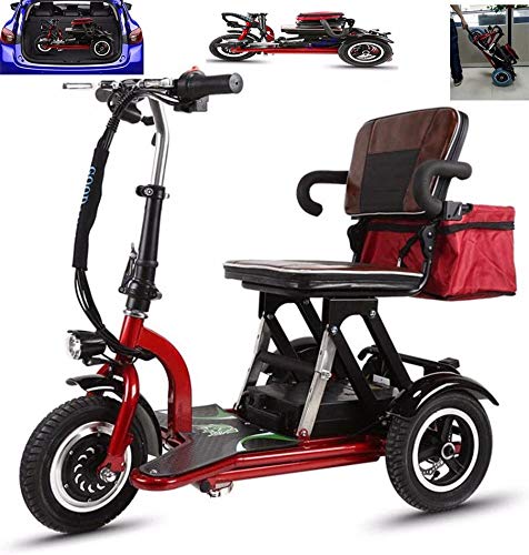 CYGGL Scooter per Anziani, Scooter Elettrico per Disabili a 3 Ruote Pieghevole - Motore da 300 W - 20 Km H - Regolazione a 3 velocità - con Retromarcia 30KM