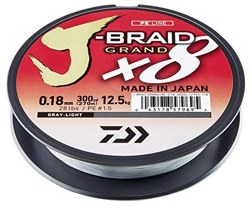 Daiwa J-Braid Grand 8-Braid, 135 Meter, 0.06mm, 5.0kg 11lbs, Grigio Chiaro, 12793-006