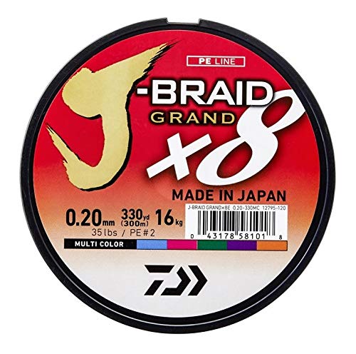 Daiwa J-Braid Grand 8-Braid, 150 Meter, 0.18mm, 12.5kg 28lbs, Multicolor, 12795-018