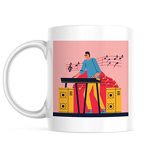 Dancinggoods Tazza quadrata personalizzabile con illustrazione semplificata per pianista, colore rosa, giallo, blu e rosso, per foto e testo, senza BPA