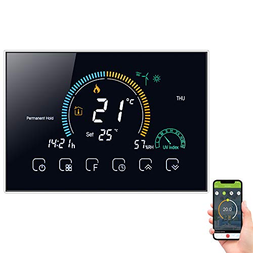Decdeal 1Termostato WiFi per Caldaia a Gas Controllo App Vocale LCD Retroilluminato Visualizzazione dell umidità e UV,Termostato Programmabile Compatibile con Alexa Google Home,BHT-8000-GC (Nero)