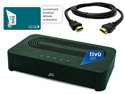 Decoder Digitale HD Tivùsat Certificato Tessera inclusa Ricevitore Satellitare - HEVC DVBS2 HDMI Dolby TVSat - Media Player - Uscita HDMI e SCART - Cavo HDMI in DOTAZIONE