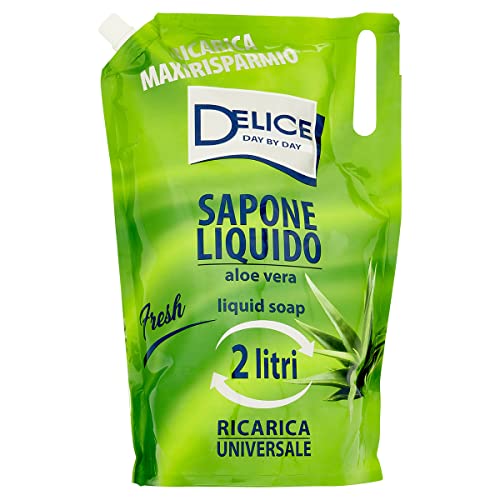 Delice Sapone Liquido Aloe Vera 2000 ml, Formato Ricarica, Igiene Quotidiana, pH fisiologico, Dermatologicamente Testato