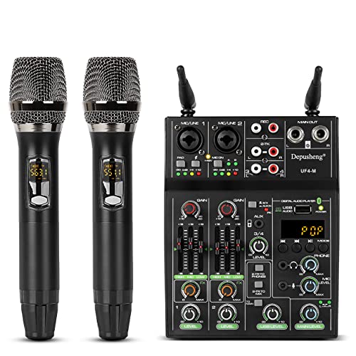 Depusheng UF4-M Studio Audio Sound Mixer Board - 4 canali Bluetooth compatibile Professional Portable Digital DJ Mixing Console con microfono wireless - Mixing Board per la registrazione in studio
