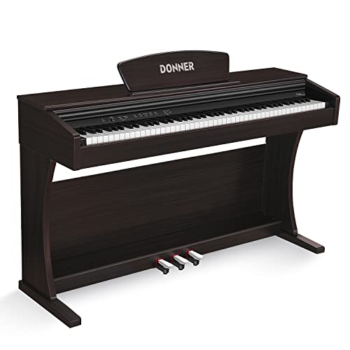 Donner Piano elettrico, DDP-300 tastiera pesata a 88 tasti, piano digitale Hammer Action, piano elettronico entry-level con tripli pedali, doppio tweeter e subwoofer, connessione USB-MIDI
