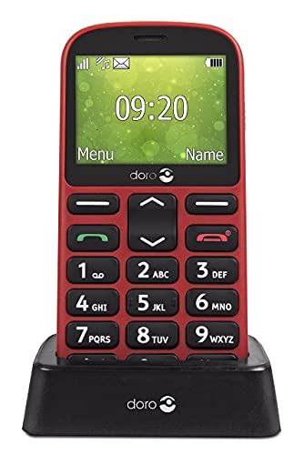 Doro 1361 Telefono Cellulare 2G Dual SIM per Anziani con Fotocamera, Pulsante d Emergenza e Base per Ricarica (Rosso) [Versione Italiana]