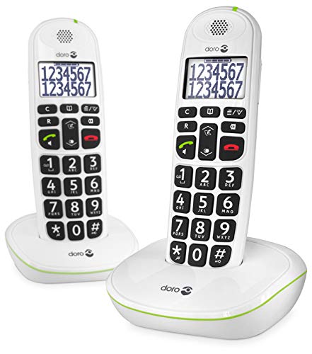 Doro PhoneEasy 110 Telefono Cordless DECT per Anziani con Tasti Grandi Parlanti, Funzione Chiamata Interna e Audio Amplificato [Versione Italiana] (X 2   Bianco)