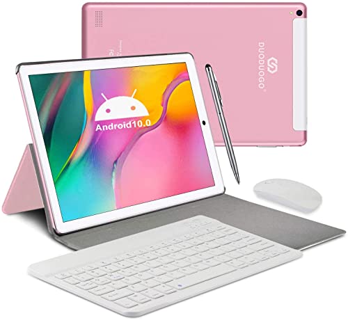 DUODUOGO Tablet 10 Pollici 4G LTE Tablet Android 10.0, 4GB RAM+64GB ROM, Dual SIM, WIFI, Quad-Core, GPS, IPS HD, 8000mAh, Doppia Fotocamera, Bluetooth, Tablet PC in Offerta con Tastiera- Rosa