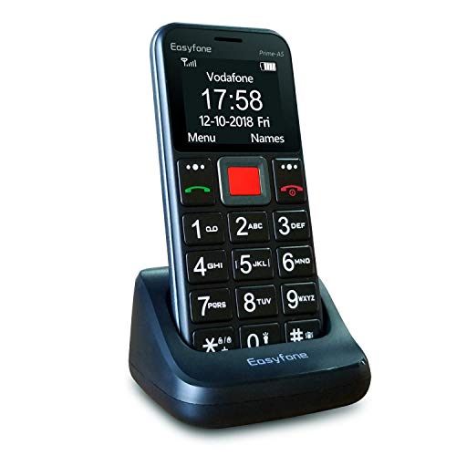 Easyfone Prime-A5 Telefono Cellulare per Anziani con Tasti Grandi, Funzione SOS, Batteria di grande con base di ricarica, Nero
