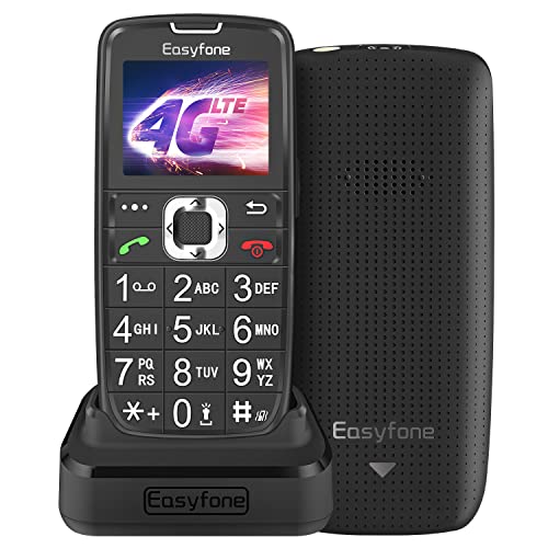 Easyfone Prime-A6 4G Telefono Cellulare per Anziani con Tasti Grandi, Funzione SOS, Batteria di grande con base di ricarica, Nero