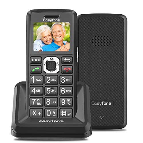 Easyfone T200 GSM Telefono Cellulare per Anziani con Tasti Grandi, Pulsante di Emergenza SOS, Compatibile con Apparecchi Acustici, Torcia e Stazione di Ricarica (Nero, GSM)