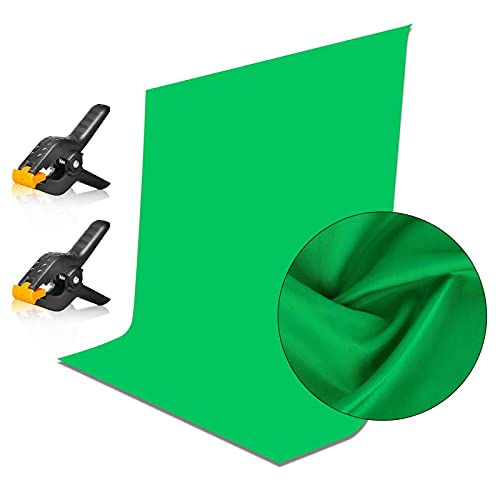EMART Green Screen, 1,5 m × 2,1 m Sfondo Verde per Video in Poliestere con 2 Morsetti, Telo Verde Resistente Pieghevole e Lavabile per Streaming, Studio Fotografico e Fotografia