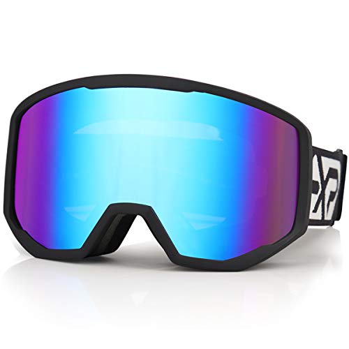 EXP VISION Occhiali da sci per uomo e donna, occhiali da snowboard, occhiali da neve OTG, 100% protezione UV per portatori di occhiali, anti-nebbia, snowboard, occhiali da sci (blu)