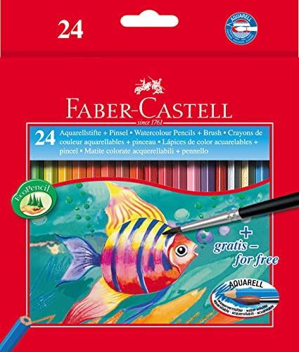 Faber-Castell 114425 - Estuche de 24 ecolápices de color acuarelable, 1 pincel