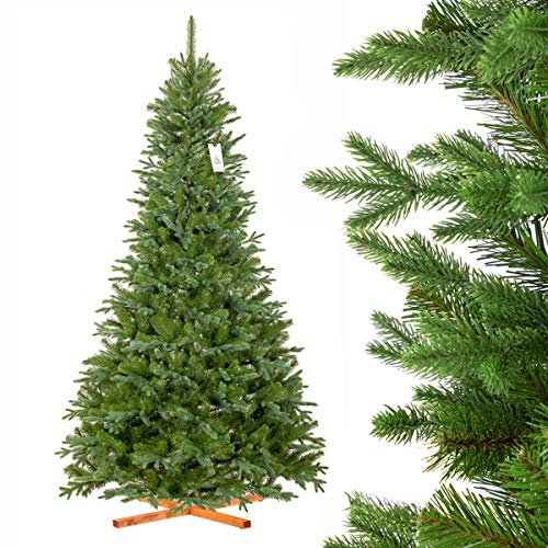 FairyTrees Albero di Natale artificiale, Abete Nobile Nordmann, con supporto in legno, FT25-220