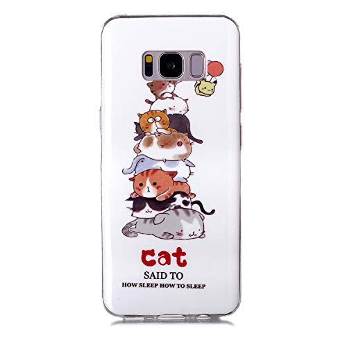 Fatcatparadise Cover per Galaxy S8 Plus [con Pellicola in Vetro Temperato], [Chiaro di Luna] TPU Silicone Bumper Cover [Ultra Sottile] Protettiva Case per Samsung Galaxy S8 Plus(Gatto)