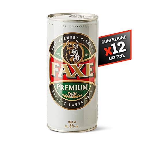 Faxe Lager - Birra Chiara - Lager Super Premium a Bassa Fermentazione - Cartone 12 Lattine da 100 cl