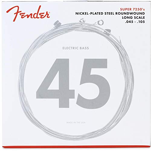 Fender 073-7250-406 Corde per Basso 7250, Acciaio Nichelato, Scala Lunga, Calibri 7250M .045-.105