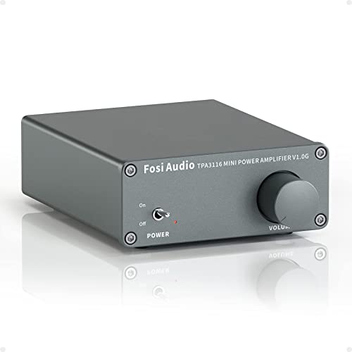 Fosi Audio V1.0G - Amplificatore Audio Stereo a 2 Canali, Mini Hi-Fi Class D Integrato TPA3116 Amp per Altoparlanti Domestici 50 W x 2, con Alimentazione 19 V 4,74 A - Grigio