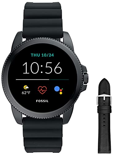 Fossil Smartwatch GEN 5E Connected da Uomo con Wear OS by Google con Cinturino in Silicio Nero + Cinturino dell Orologio in Pelle Silicone Nero S221296