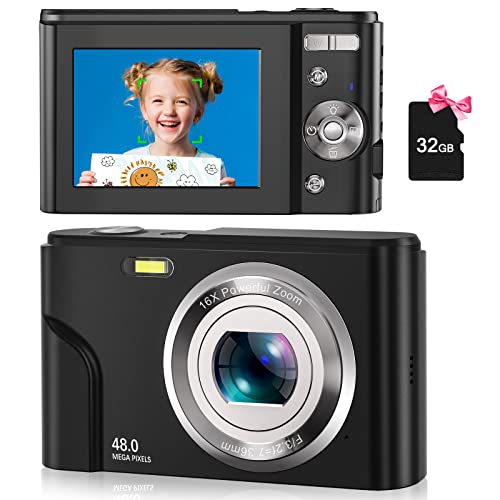 Fotocamera Digitale Autofocus con 32G Scheda 1080P 48MP Fotocamere Digitali Portatili 16X Zoom Digitale Fotocamere Digitale Compatte Favorire Hobby e Creatività per Bambini Studenti