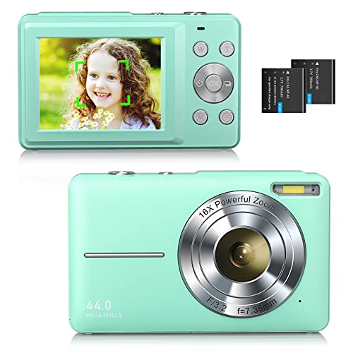 Fotocamera Digitale con Messa a Fuoco Automatica FHD 1080P 44 MP 16X Zoom Digitale Facile da Usare con 2 Batterie per Bambini Adolescenti Principianti Verde