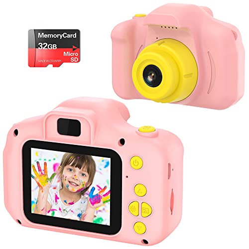 Fotocamera per Bambini Fotocamera Digitale Portatile con Scheda SD 32 GB TF Card HD da 2 Pollici 1080P Mini Ricaricabile Videocamera per Giocattoli Regalo Ragazzi Ragazze da 3 a 12 Anni (Rosa)
