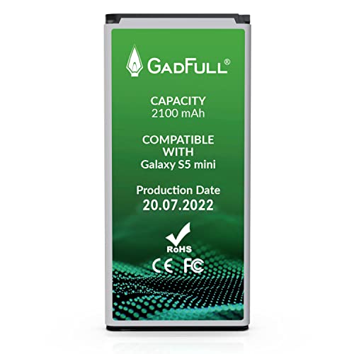 GadFull Batteria compatibile con Samsung Galaxy S5 mini | 2022 Data di produzione | Corrisponde al EB-BG800BBE originale | Compatibile con Galaxy S5 mini SM-G800F | Duos SM-G800H
