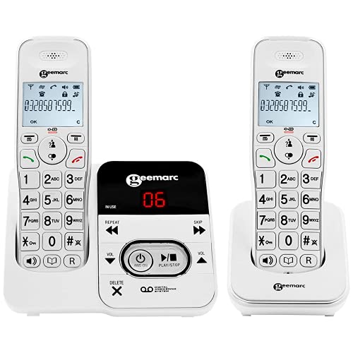 Geemarc - Amplidect 295-2 Cordless Duo Phone con segreteria telefonica - Suoneria forte regolabile (+80dB) con Flash | Caller ID - Compatibile con gli apparecchi acustici