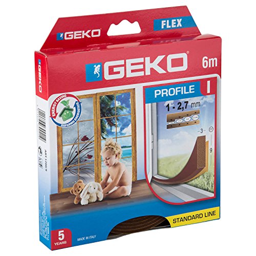 Geko 940009 - Isolante per porte e finestre I-Profil  autoadesivo, ritagliabile, lunghezza 6 m, 9 x 3 mm, durata 5 anni, colore: marrone