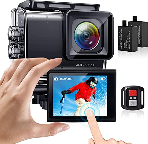 Generisch Action Cam 4K, 20MP 50FPS Wi-Fi 40M Videocamera subacquea con touchscreen IPS da 2 , obiettivo grandangolare ultra HD da 170°, telecomando, 2 batterie ricaricabili, kit accessori