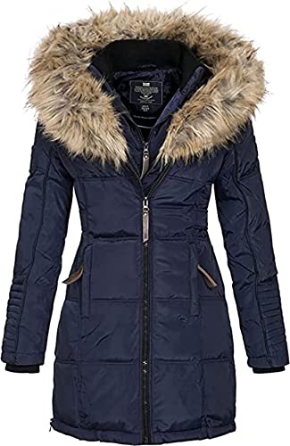 Geographical Norway BEAUTIFUL Donna Women - Piumino Cappotto Donna, Parka - Giacca in pile chic invernale giacca lunga donna, Marina, L