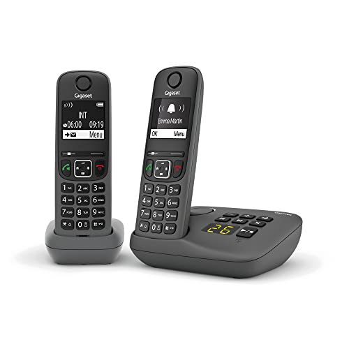 Gigaset A695A Duo - Telefono fisso senza fili con segreteria, 2 combinati con grande schermo retroilluminato per display ultra leggibile, funzione blocco chiamate, colore: grigio