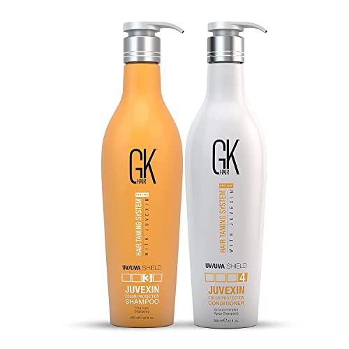 GK Hair Global Keratin Shield Shampoo and Conditioner Set (650 ml 21.9Fl Oz) Deep Cleansing Moisturizing Heat Shield Protection per capelli crespi ricci secchi e danneggiati con trattamento colorato