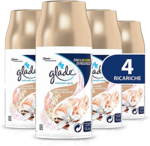 Glade Automatic Spray Ricarica, Profumatore per Ambienti, Fragranza Romantic Vanilla Blossom, Formato Scorta da 4 Ricariche da 269 ml