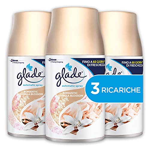 Glade Automatic Tripla Ricarica, Profumatore per Ambienti Spray, Fragranza Romantic Vanilla Blossom, Formato Scorta da 3 Ricariche x 269ml