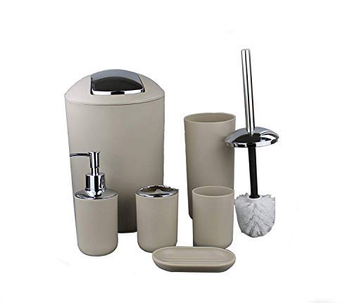 GMMH - Set di 6 Accessori da Bagno, Dispenser per Sapone e scopino per WC, Colore Beige