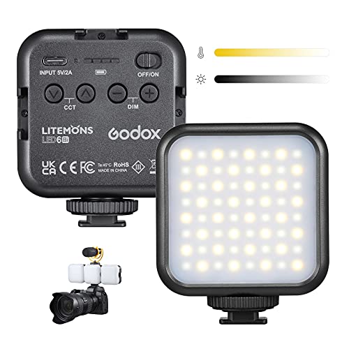 Godox LITEMONS LED6Bi Mini LED Video Light, CRI95 3200K-6500K LED regolabile per videocamera, 1800mAh LED ricaricabile per pannello fotografico per videoconferenze, chiamate zoom