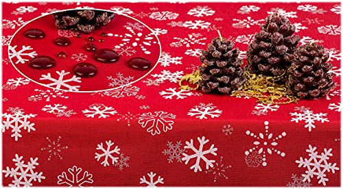 GOLDMAR - Tovaglia natalizia, antimacchia, resistente allo sporco, double face, in poliestere, elegante decorazione natalizia (150 x 400 cm, rossa)